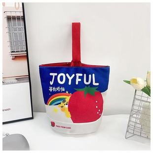 Oil painting handbag, cute printed shoulder bag, outdoor portable souvenir, cartoon student canvas bag, large capacity