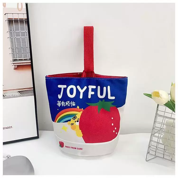 油画风手提包可爱印花单肩包户外便携伴手礼卡通学生帆布包批发文