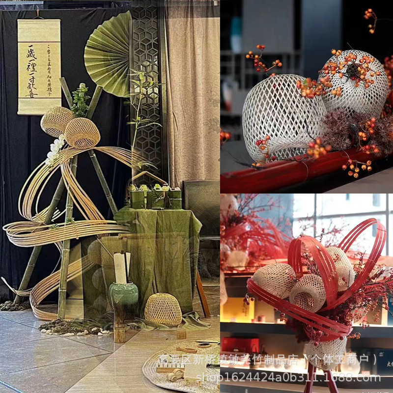 Buca linterna de bambú hecha a mano pura lámpara candelabro en el hogar decoración de ocio Zen retro con soporte de lámpara