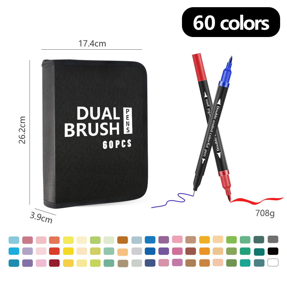 120 color doble cabeza acuarela bolsas de tela negra acuosa marcador conjunto de pincel de dibujo de línea de gancho profesional de arte mayorista