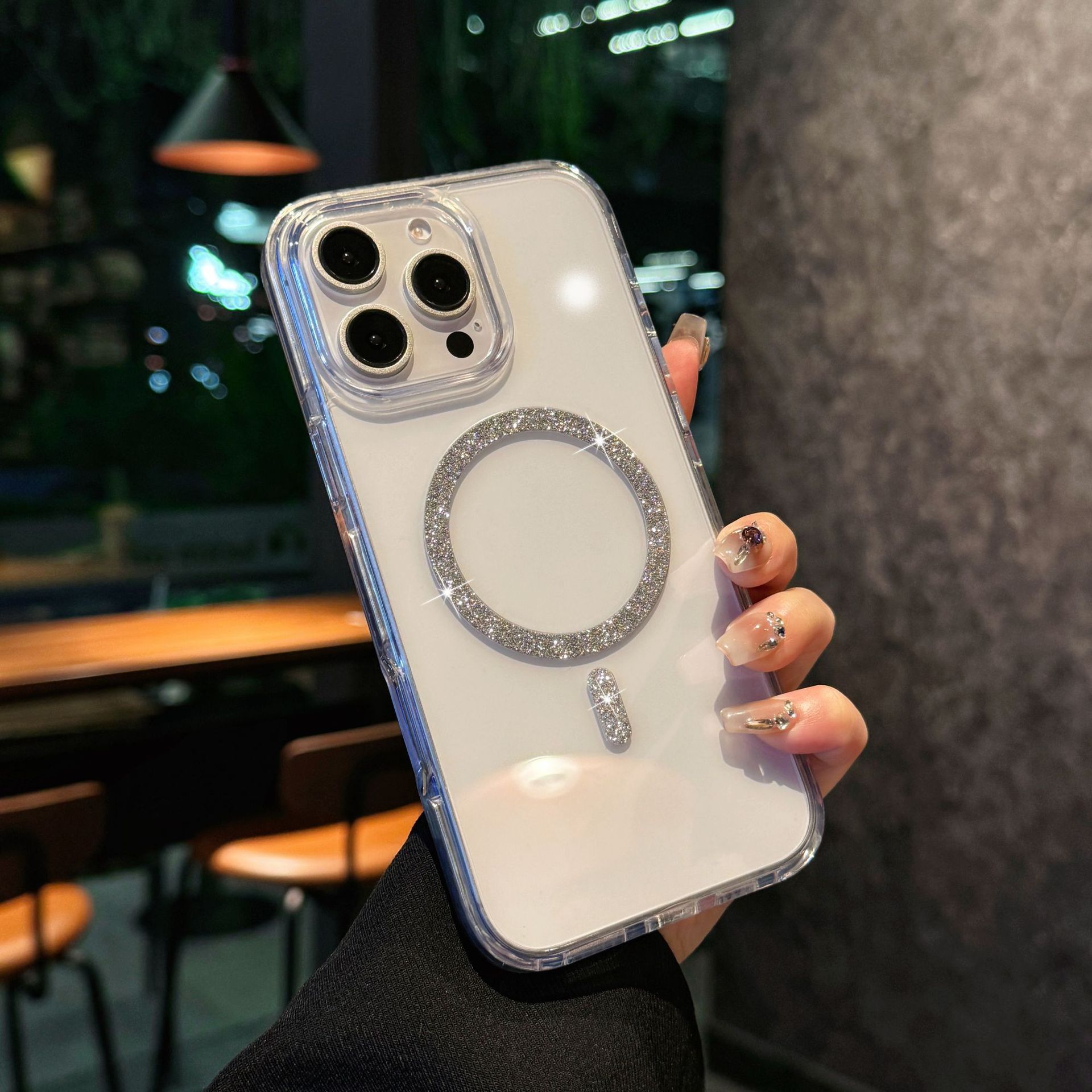 Funda magnética con brillo de cristal de alta transparencia, adecuada para iPhone 17 PRO MAX, iPhone 14, iPhone 15, marco anticaída con bloques de color.