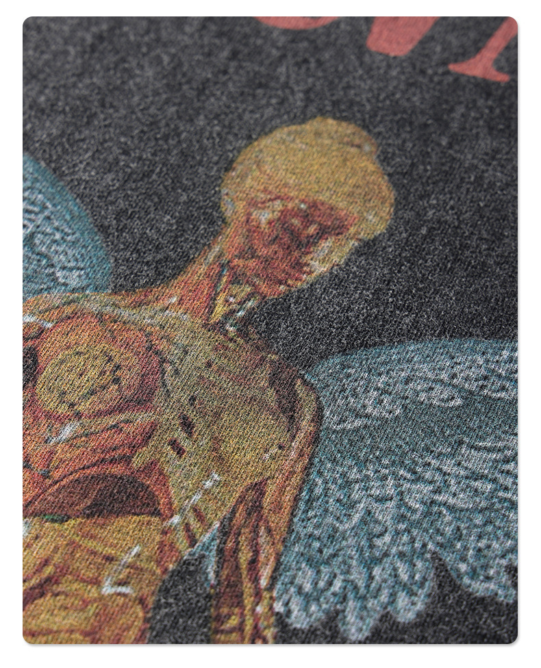 Erkek Yeni Yıkama Eski Rock Grubu Baskılı Kısa Kollu Sokak Modası Marka Yuvarlak Yaka Tişört_voghion.com