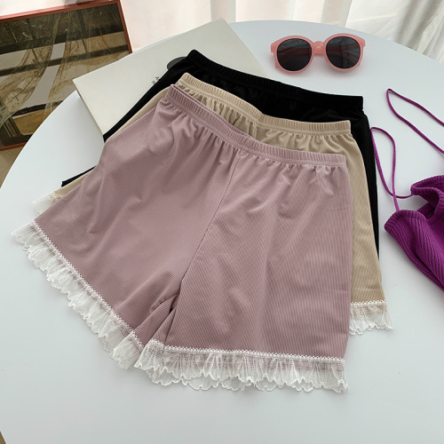 Ice silk thread safety pants summer new contrast color women's lace shorts non-curling large size anti-exposure leggings