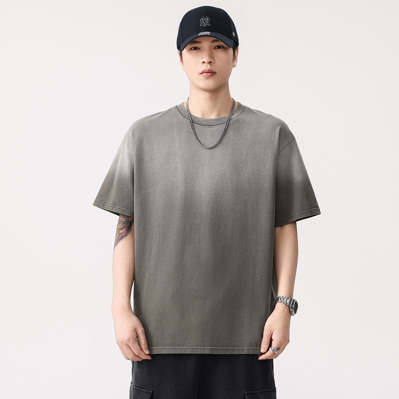 American-Style Heavy Wash Vintage T-Shirt for Men, Extended Length, Trendy Brand, Pure Cotton T-Shirt, Gradient Short-Sleeve T-Shirt, Plus-Size Men's Clothing American-Style Heavy Wash Vintage T-Shirt for Men, Extended Length, Trendy Brand, Pure Cotton T-Shirt, Gradient Short-Sleeve T-Shirt, Plus-Size Men's Clothing