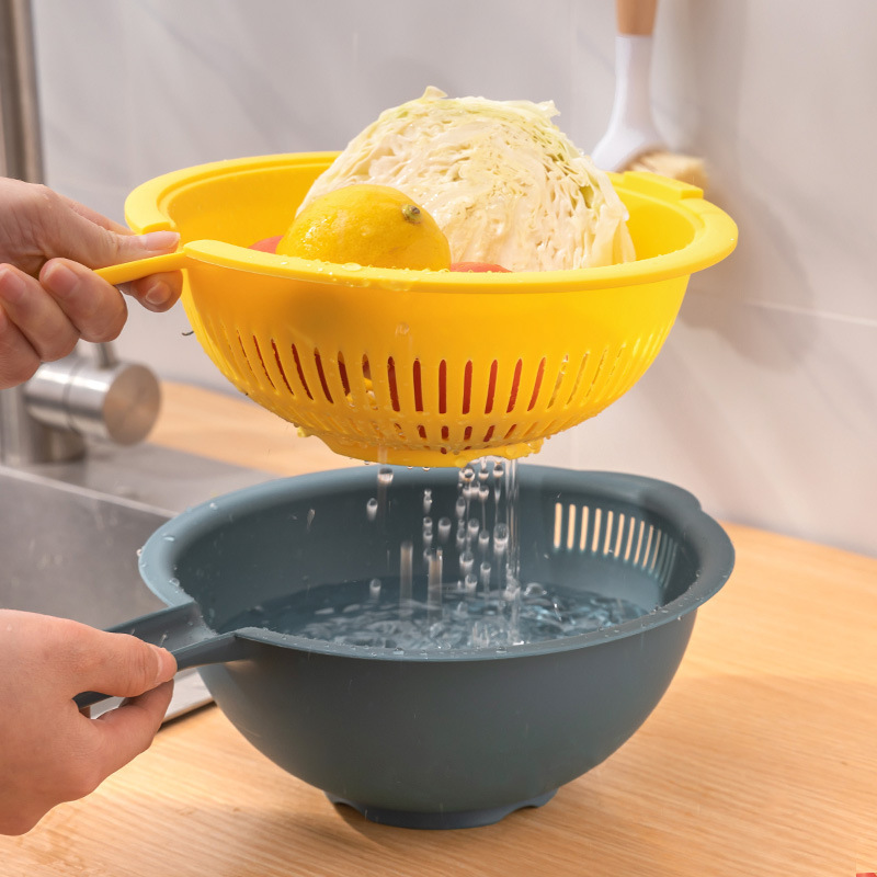 Cesta de drenaje de doble capa de OTUO lavavajillas de verduras de cocina lava frutas y verduras colgantes cucharas de agua gruesas