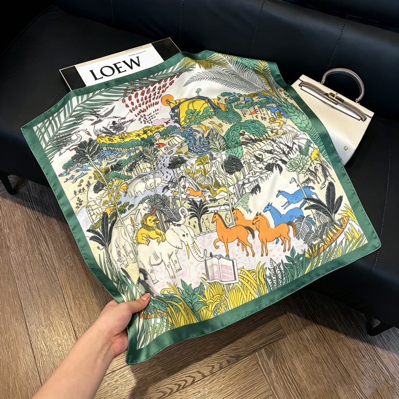 Colección 70*70 nuevo estilo bufanda de seda azul sensación de alta calidad imitación bufanda cuadrada de seda moda todo-fósforo bolsa atada bufanda de pelo