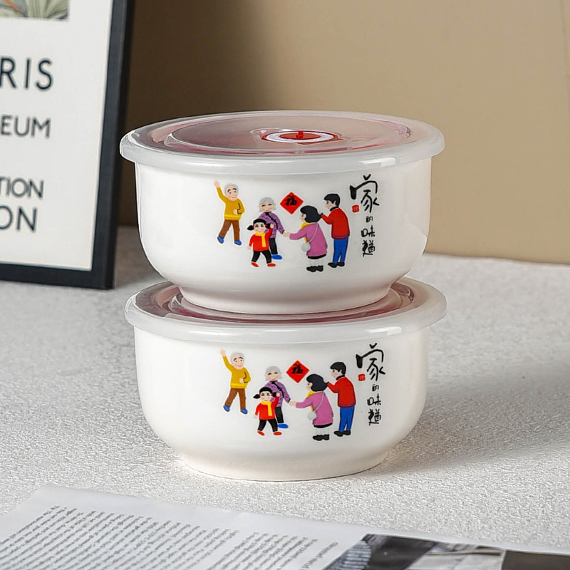 [Múltiples opcionales] cuenco de cerámica fresco cuenco de fideos de burbujas caja de almacenamiento de refrigerador microondas con cubierta sellada caja de almuerzo