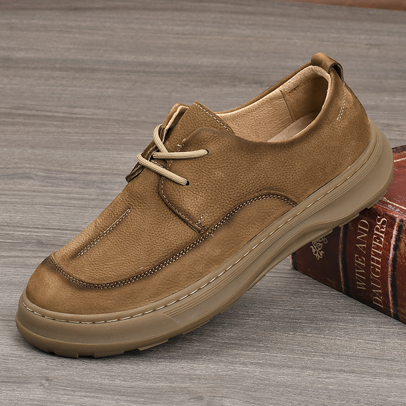 Nubuck Leather Wide-Toe Men's Shoes, First-Layer Cowhide Business Casual Leather Shoes, Versatile Breathable Shoes, Soft Leather Laces, Soft Soles