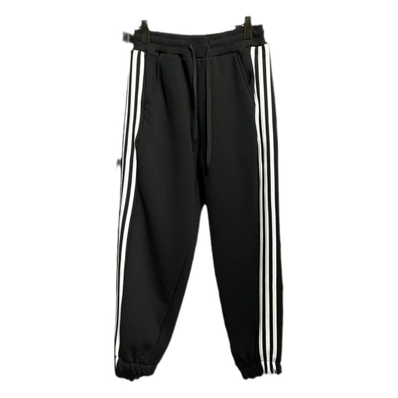 Новые осенние и зимние бархатные утолщенные мужские ветрозащитные, теплые и универсальные брюки для спорта и отдыха Maomao с тремя полосками и завязками.