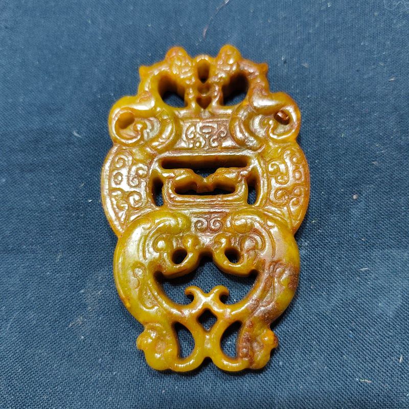 大量批发老岫玉古玩玉器捡漏做旧兽面镂空八卦古玉老玉挂件|undefined