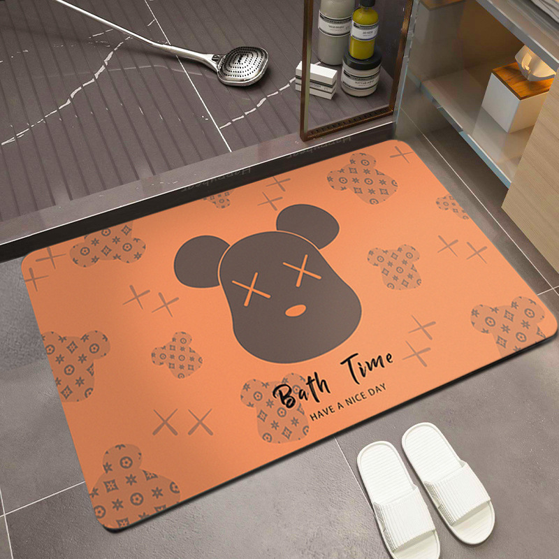 Household Bathroom Bathroom Diatom Mud Super Absorbent Floor Mat Cartoon Non-Slip and Stain-Resistant Dark Color Not Easy to Deform