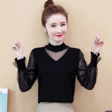 春装2024新款时尚长袖蕾丝打底小衫毛衣女装内搭减龄时髦洋气上衣