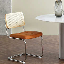 侘寂风餐椅靠背休闲家用书房卧室梳妆椅咖啡厅茶室会客绳编实木椅