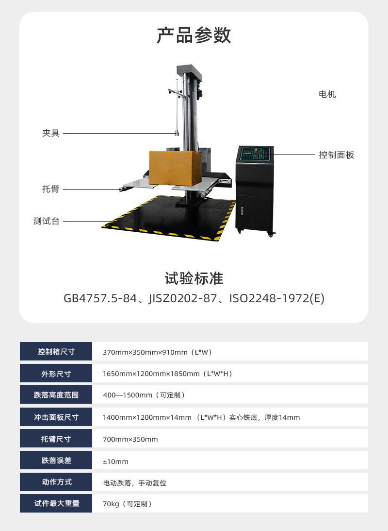 湖南厂家 大型数显包装件纸箱双臂跌落试验台 ISTA双翼式跌落机ndefined
