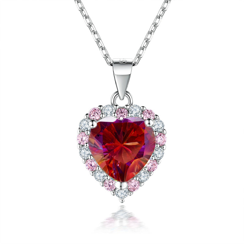 Collar de piedra de morsa de 2 quilates en forma de corazón color negro rosa rojo con certificado GRA nuevo caliente