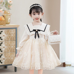 Children's Dress 2024 New Spring and Autumn Lace Ball Gown Princess Dress for Girls Spring Outfit Korean Style Sweet Dress