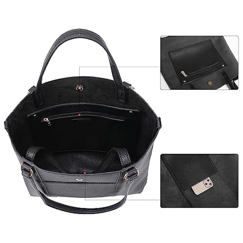 Custom New Simple 2-Piece Set Large Tote Bag Fashionable Water-Resistant Durable PU Leather Women's Handbag - Thumbnail 3