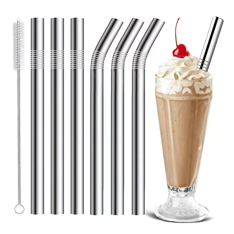 亚马逊同款10mm宽304不锈钢吸管波霸奶茶冰沙果汁金属吸管套装