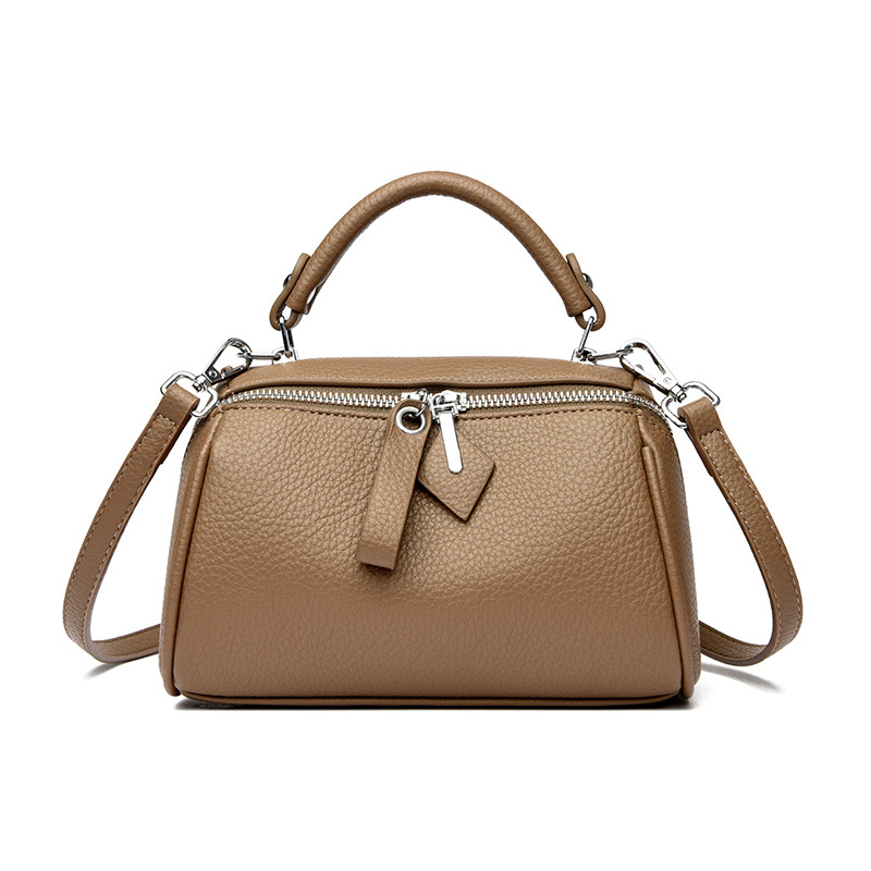 Elegant Women's Bag 2024 New Retro Simple Classic Boston Handbag Cowhide Texture Crossbody Shoulder Bag - Thumbnail 6