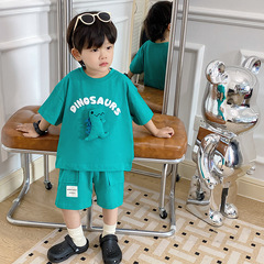 男童短袖套裝酷帥風格兒童潮流恐龍t恤短褲夏裝寶寶夏季褲子童裝