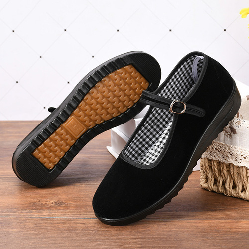 Old Beijing cloth shoes women's work shoes wear-resistant hotel etiquette shoes black flat cloth shoes square dance mom shoes