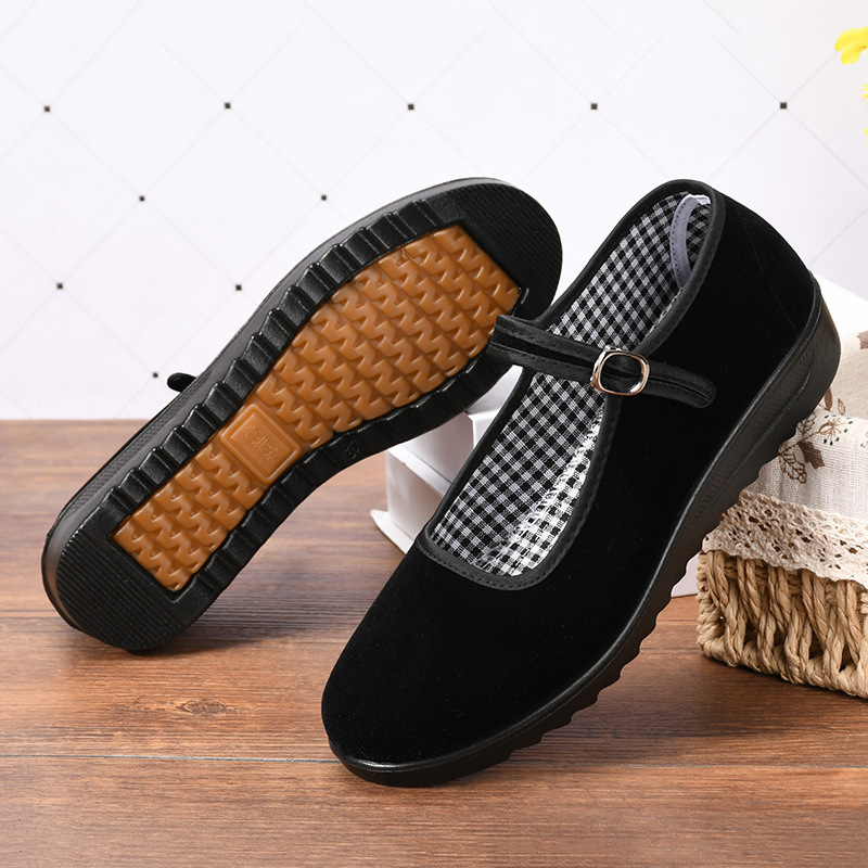 Old Beijing Cloth Shoes Women's Work Shoes Wear-resistant Hotel Ritual Shoes Black Flat Cloth Shoes Square Dance Moms Shoes
