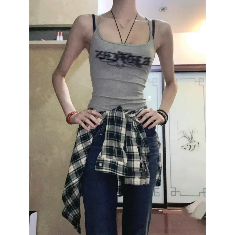 Американский ретро сладкая горячая девушка тонкая камзол жилет женский 2025 новый летний носить без рукавов сексуальный короткий топ