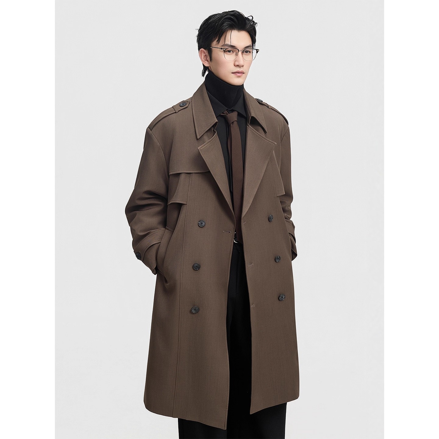 Korean style trench coat for men, mid-length, loose fit, trendy and stylish, over-the-knee, new casual coat for spring and autumn.
