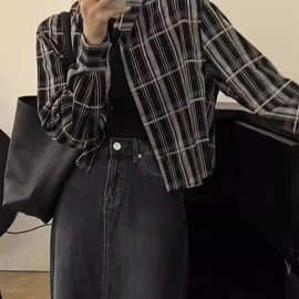 格子衬衫女长袖2025春秋季设计感小众休闲西装内搭叠穿衬衣外套潮