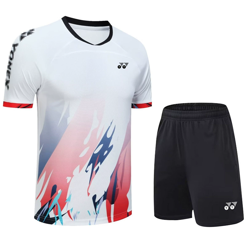 YY новая летняя тренировочная одежда для бадминтона с принтом, спортивные костюмы с короткими рукавами по индивидуальному заказу, быстросохнущая впитывающая пот футболка, шорты