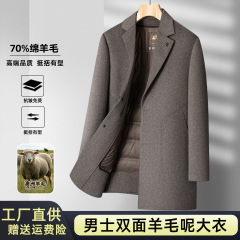 2025新款男士加厚双面羊毛呢子大衣中长款拆卸羽绒内胆西装领外套