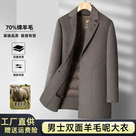 2025新款男士加厚双面羊毛呢子大衣中长款拆卸羽绒内胆西装领外套