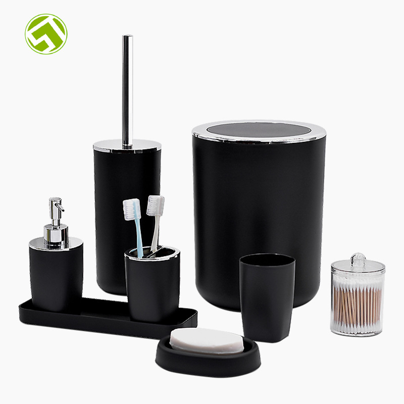 Juego de lavado de baño de plástico, kit de combinación de baño de baño, taza de dientes de baño, bandeja de dientes, juego de cepillo de baño