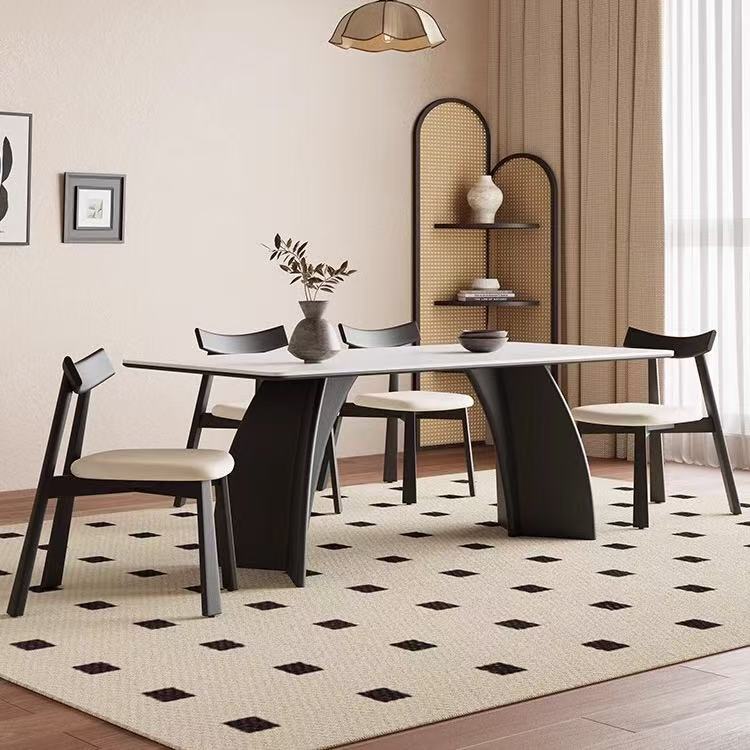 Combinación de mesa y silla de comedor de madera maciza retro francesa Mesa de comedor rectangular para el hogar Mesa de comedor de roca de apartamento pequeño simple de estilo moderno
