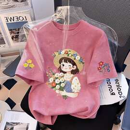 女童纯棉短袖t恤2026新款中小童夏季薄款女孩渐变百搭上衣