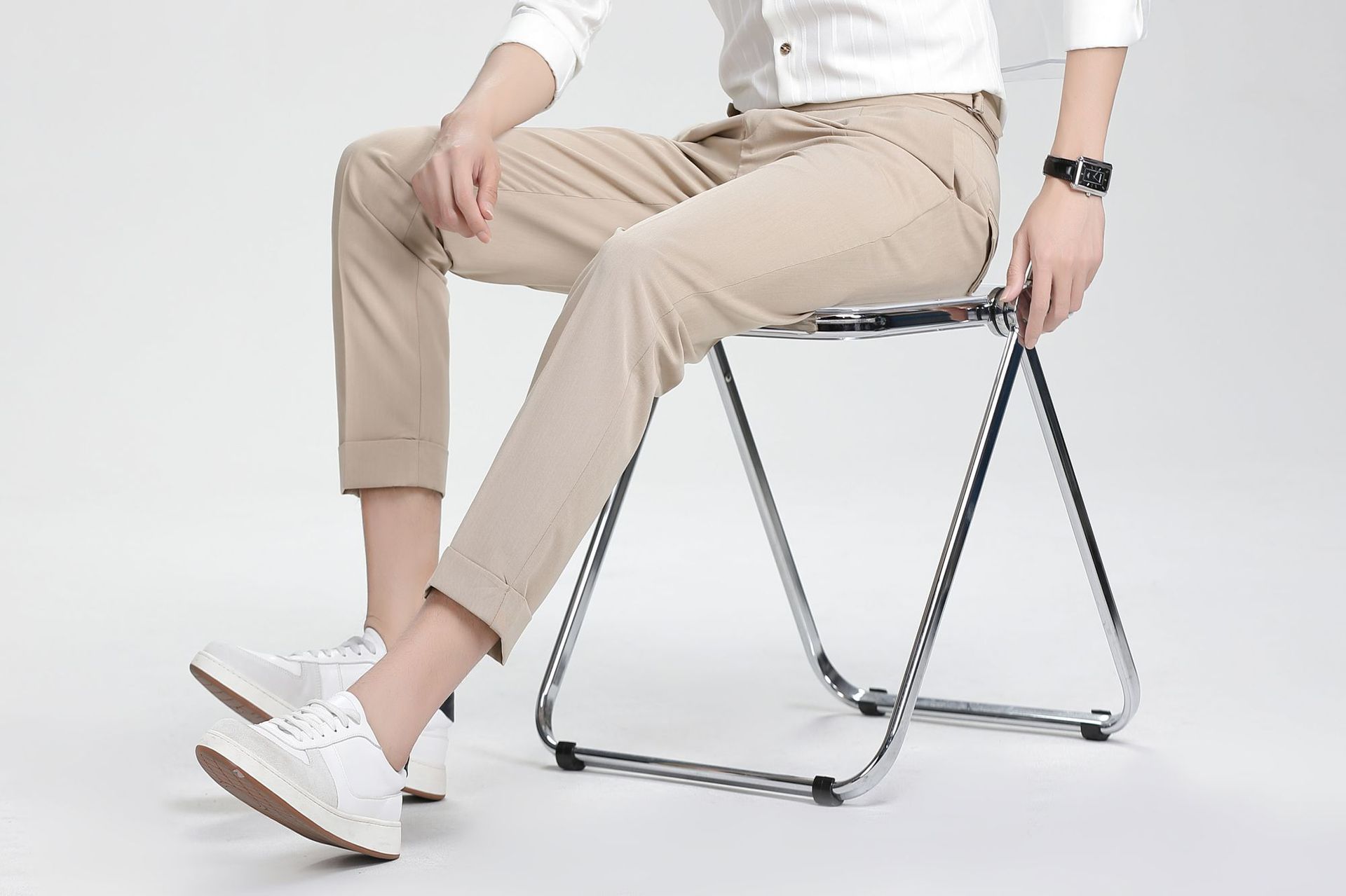 Nápoles traje pantalones hombres pantalones recortados negro drapeado negocio casual cintura alta traje Pantalones slim fit primavera y verano