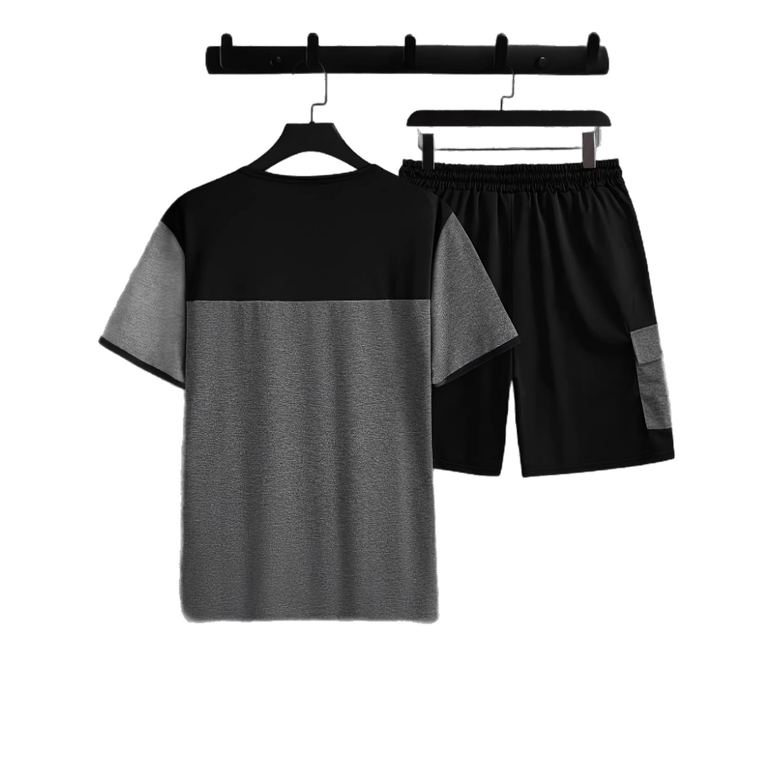 Men's Color Block Sports Suit American Style Casual Set Summer Short Sleeve Shorts For Men_viptrois.com