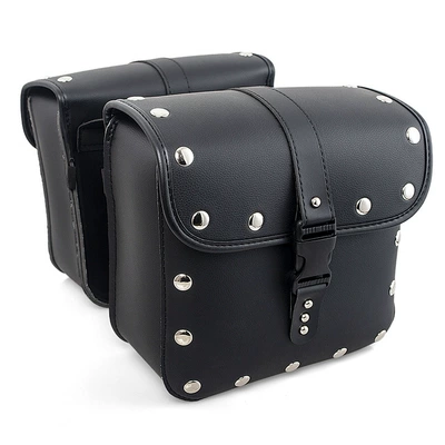 Retro Motorcycle Universal Yamaha Gt150 Bigfoot 125 Leather Waterproof Saddlebag Saddle Bag for Riders (Motorcycle Safety Supplies) - black-with-nails-length-25-width-12-height-25cm