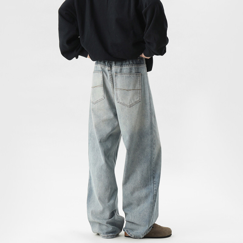 INTFEDAY Four Seasons Basic Heavy Washed Dressed Loose Jeans Men's and Women's cleanfit Torre Pants