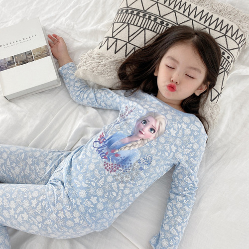 Children's Pajamas Set  New Korean Spring and Autumn Style Girls' Home Clothes Two-piece Set for Large Children and Large Children, Trendy Air-Conditioning Clothes