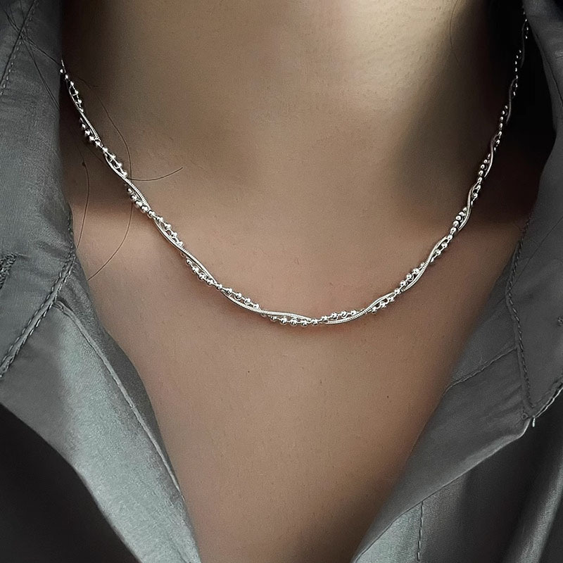 Double-Layered Twist Necklace for Women, Simple, Fashionable, Versatile, Stackable, S925 Silver-Plated Clavicle Chain, Ins Sweet and Cool Neck Chain
