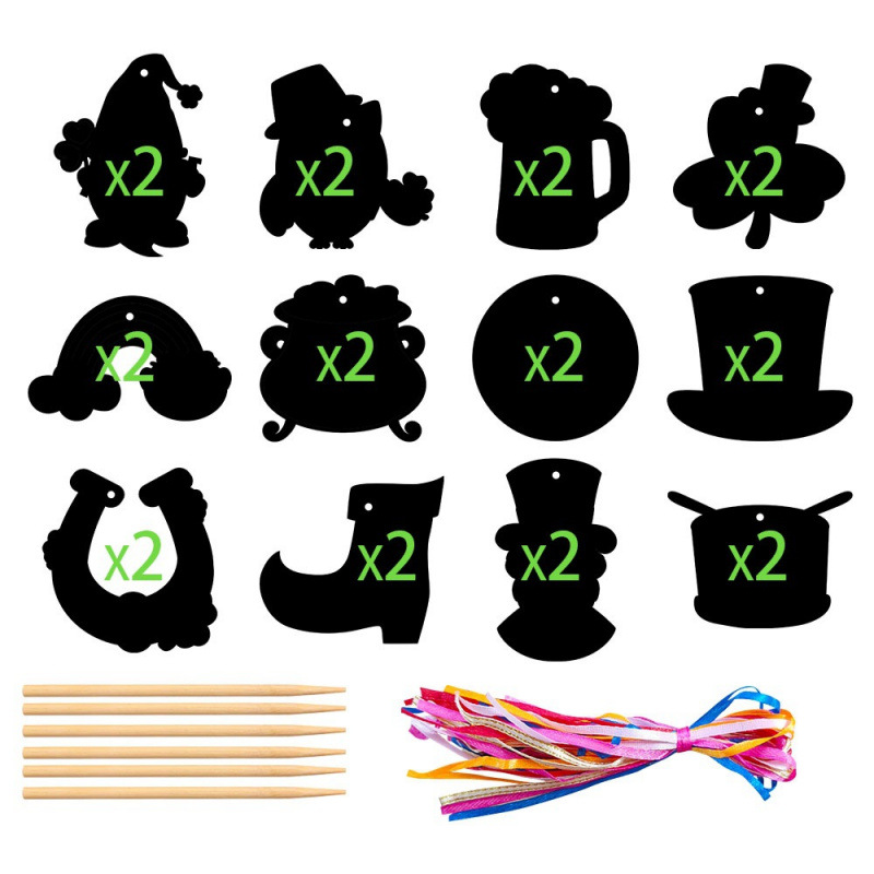 Amazon San Patricio DIY tarjetas de scratch Día de Irlanda decoración de fiesta creativa DIY scratch colgante