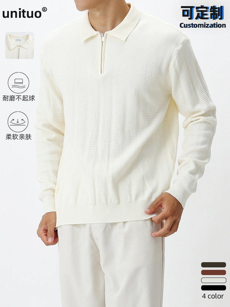 Lujo ligero hombre cremallera vertical Paul camiseta de punto hombre de alta gama negocio con solapa polo suéter de manga larga ropa para hombre