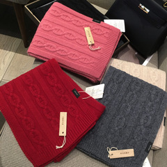 韩国冬季新款纯色WOOL100%羊毛围巾百搭麻花设计披肩户外保暖围脖