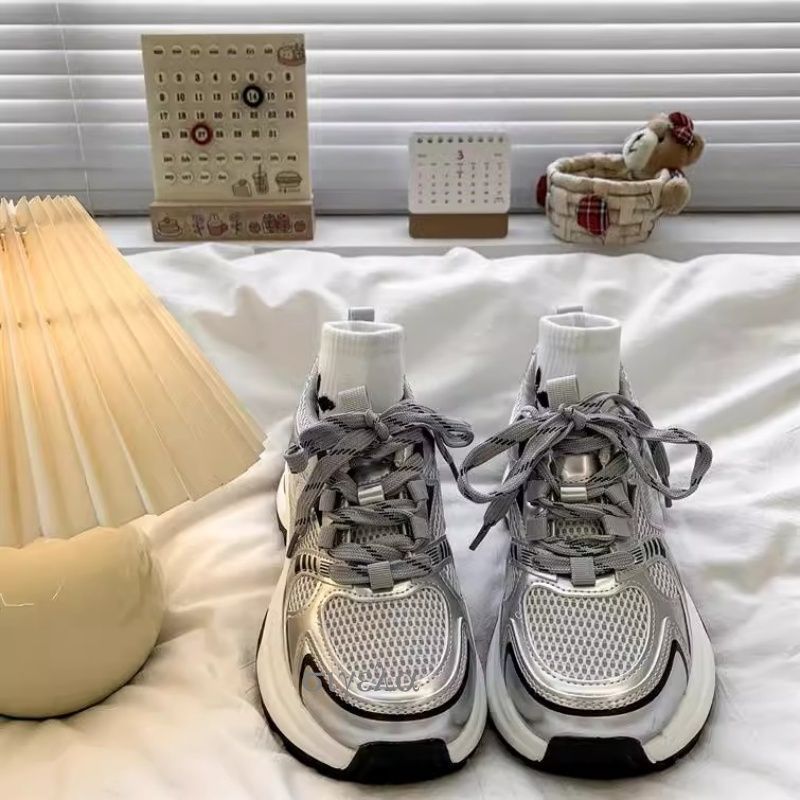 Zapatos de papá casuales transpirables de malla para mujer 2025 primavera y otoño nuevo estilo de todo fósforo plataforma pequeña altura zapatillas deportivas de viaje