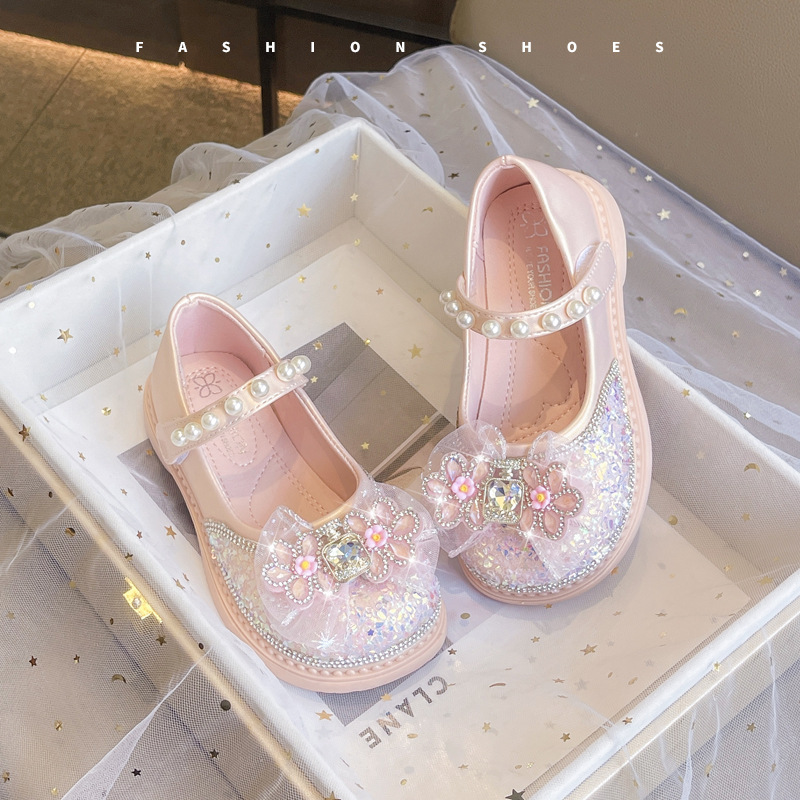 Zapatos de cuero de niñas princesa de niños zapatos de cristal de otoño 2025 nuevos zapatos casuales de niñas zapatos de espectáculo de diamantes de niñas