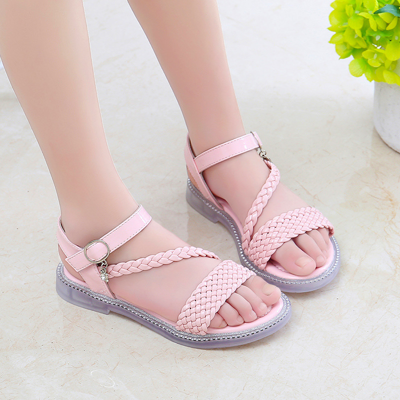 女童凉鞋编织童鞋2021夏季新款韩版魔术贴女孩中大童鞋学生凉鞋子|ms