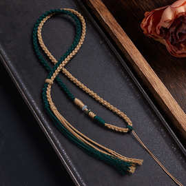 DIY编织藏式手搓棉线玉石横穿天珠唐卡吊坠挂绳翡翠玉牌可调节款