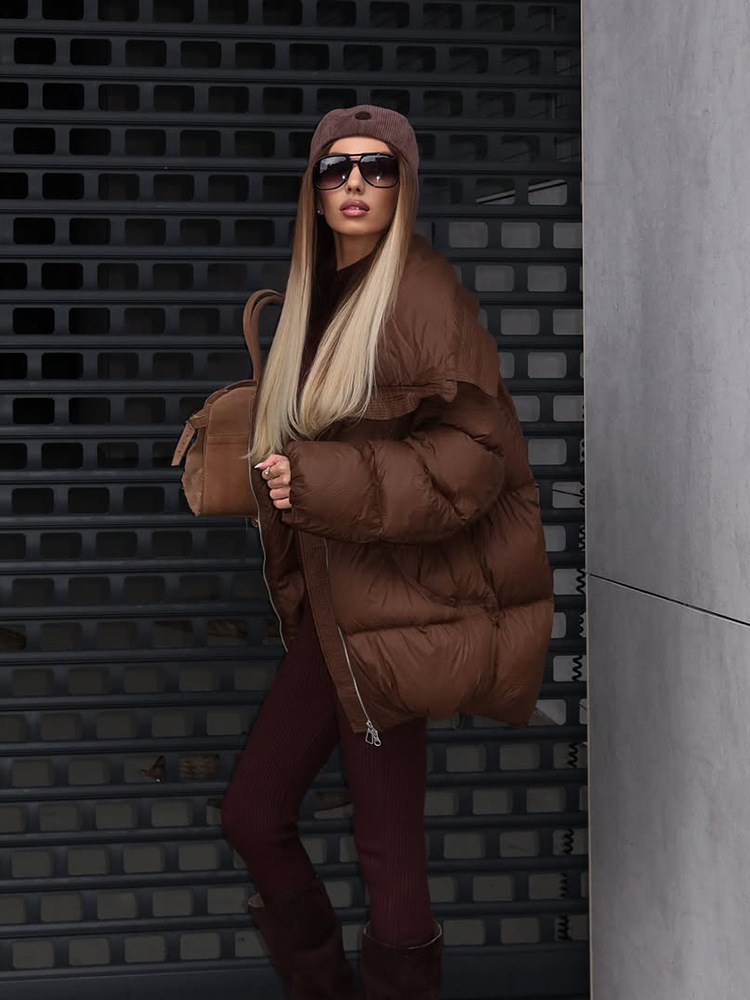 Moda retro temperamento relajado caliente versátil cuello vertical abrigo de algodón de manga larga otoño / invierno 2025 nuevo estilo de estilo europeo y americano image 3