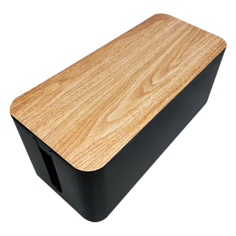 Caja de almacenamiento de plástico para escritorio, caja de protección para enchufes de cable de alimentación, organizador de cables de datos con textura de madera, caja de almacenamiento para tiras de alimentación